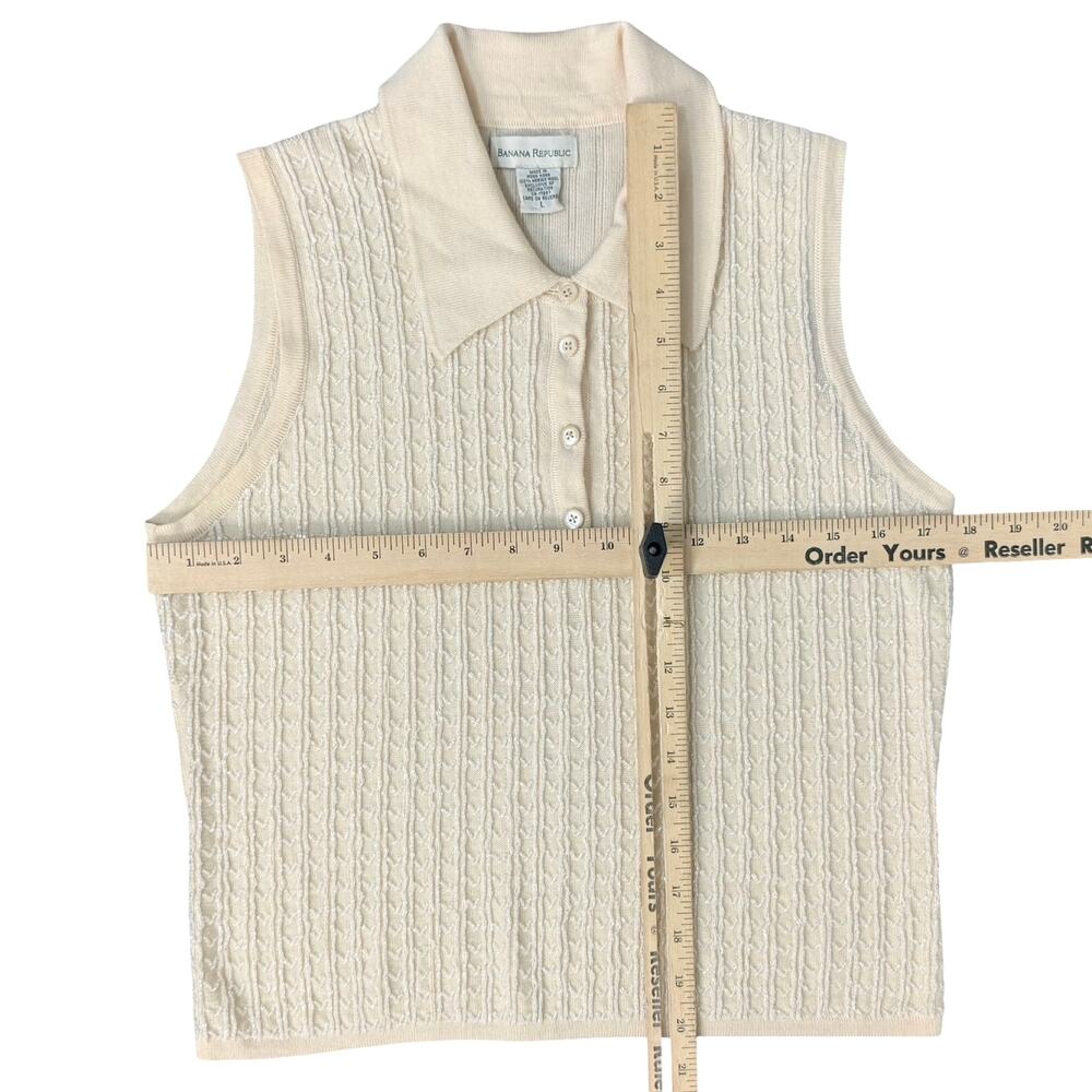 Vintage Banana Republic Cream Merino Wool Beaded Sleeveless Polo Sweater Tank L - Picture 9 of 10